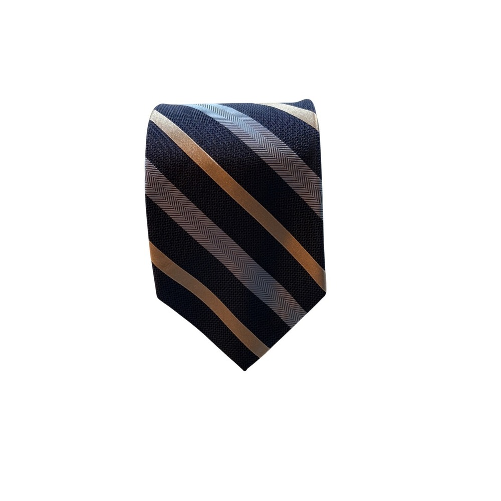 Brooks Brothers Silk Necktie Mens One Size Navy Gold Repp Stripe Woven Italy USA